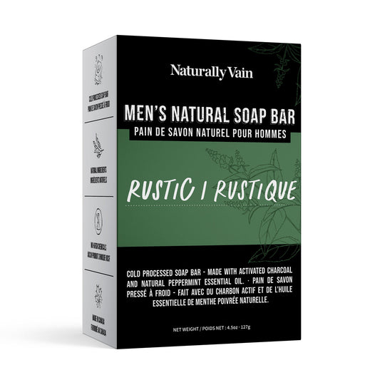 Rustic: Cold Processed Mens Soap Bar with Peppermint + Charcoal for Refreshing Cleanse