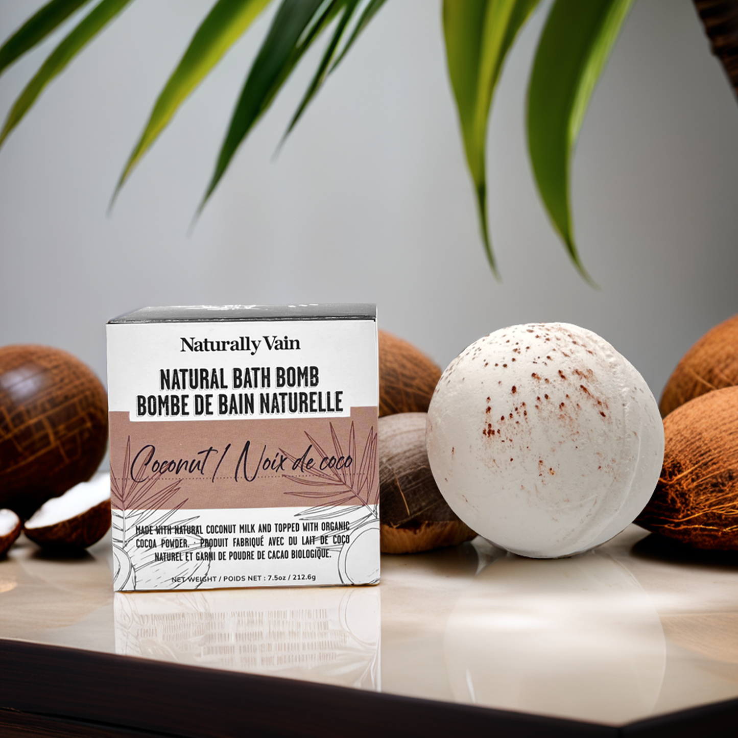 Coconut: Natural Bath Bomb to Nourish and Soften Skin with Tropical Hydration