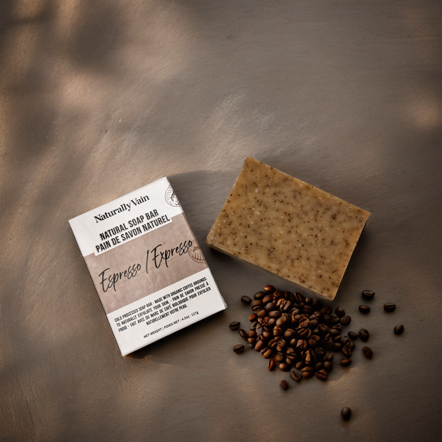 Espresso: Cold Processed Soap Bar to Exfoliate Naturally with Coffee Seed Powder for Dry + Dull Skin