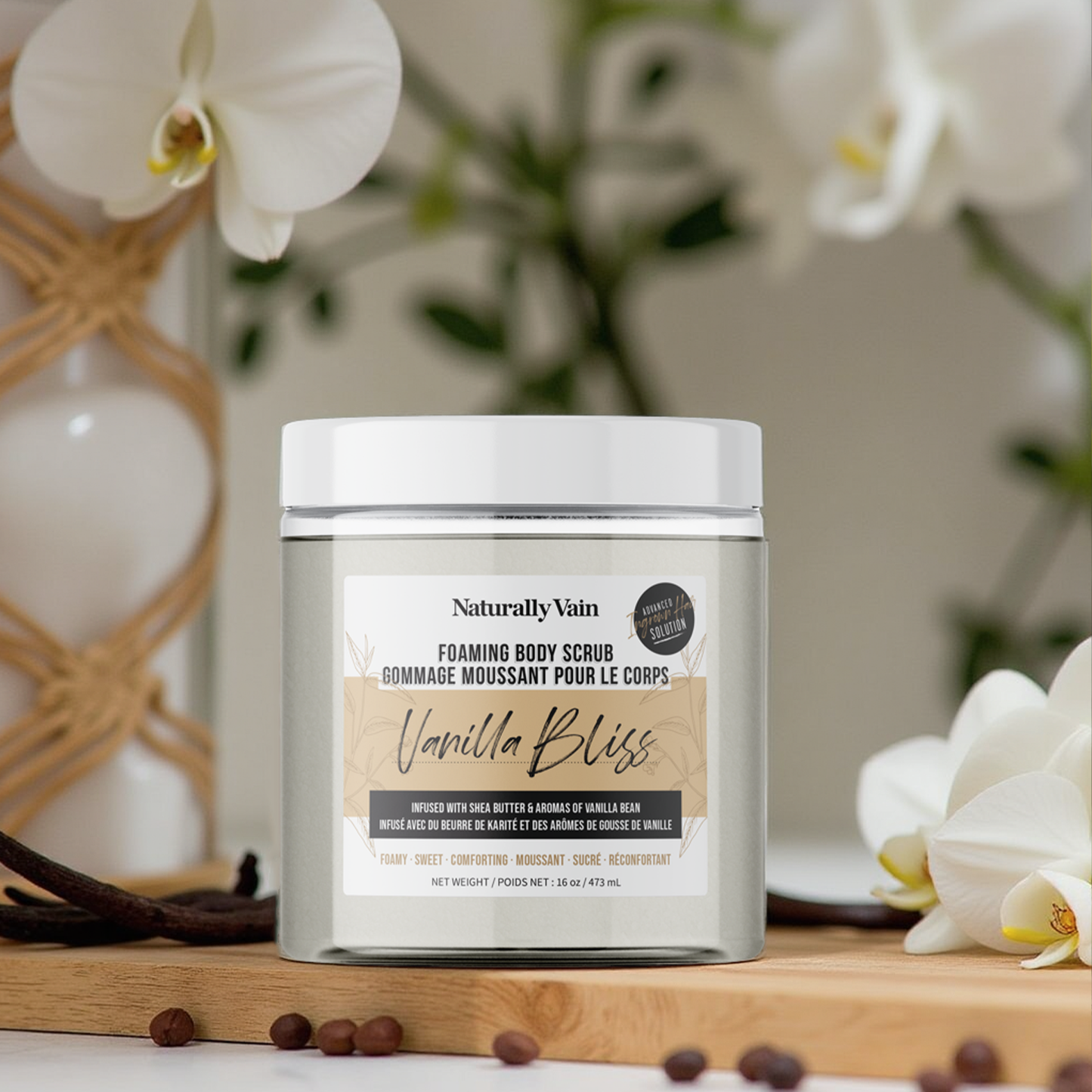 Vanilla Bliss: Hydrating + Nourishing Foaming Body Scrub for Dry Skin Types